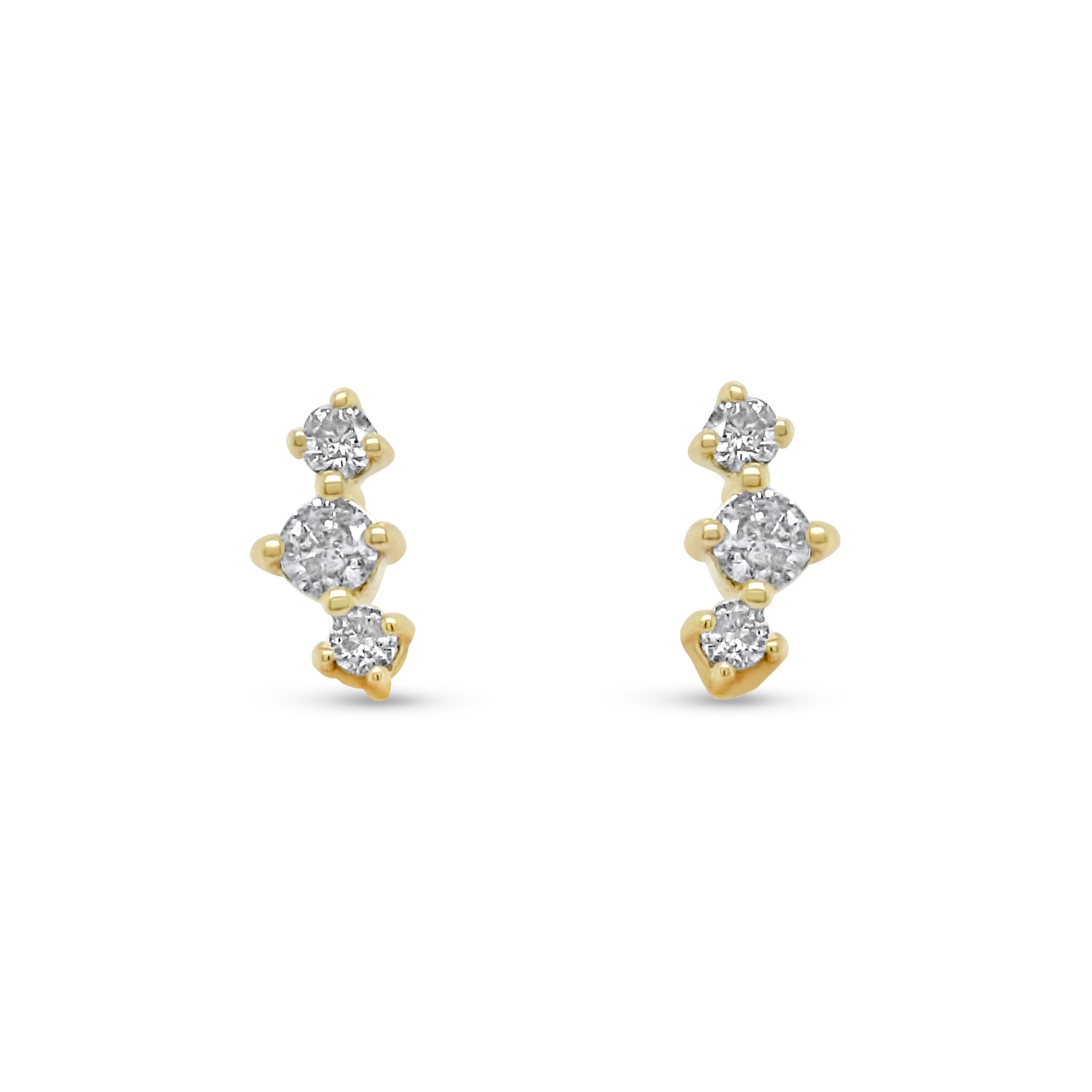 14k yellow gold round cut diamond staggered climber stud earrings