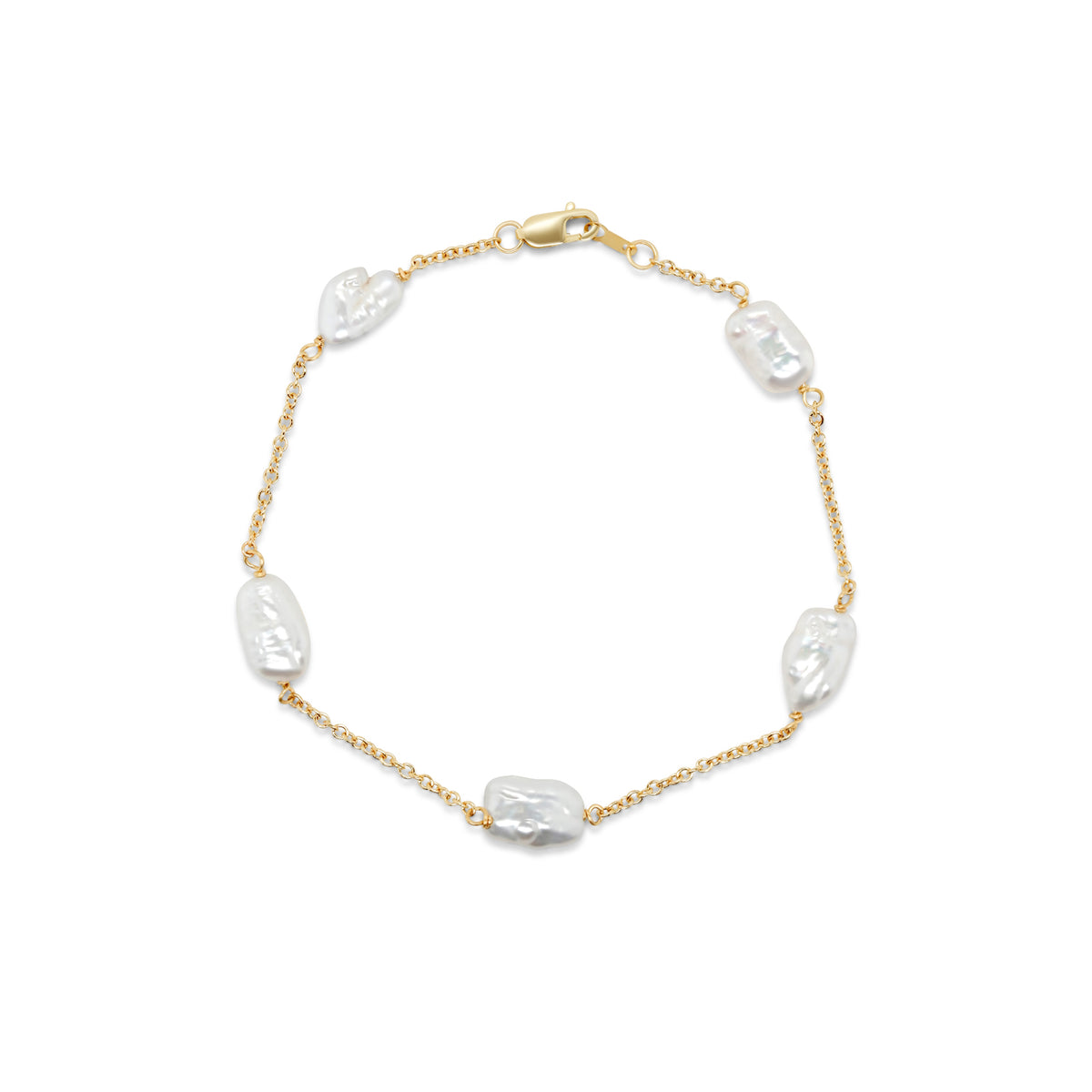 14k yellow gold five Biwa pearl station 7 inch delicate bracelet