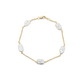 14k yellow gold five Biwa pearl station 7 inch delicate bracelet