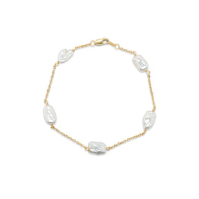 14k yellow gold five Biwa pearl station 7 inch delicate bracelet