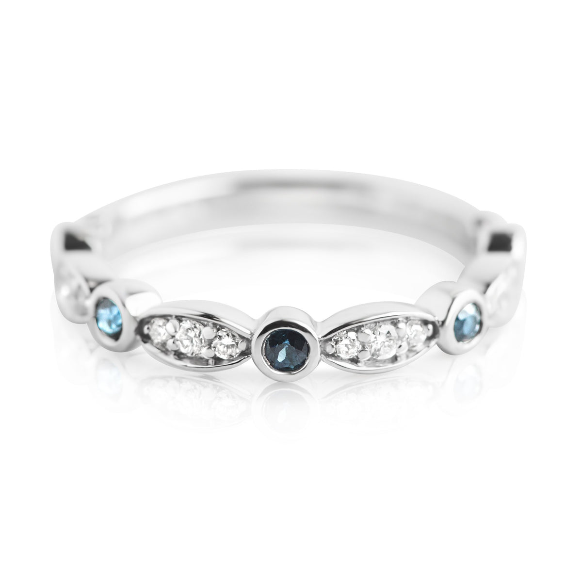 DIAMOND AND SAPPHIRE WEDDING RING WITH WHITE GOLD BAND 