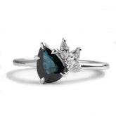 1.26ct pear shape dark blue sapphire diamond cluster accent stones 14k white gold engagement ring