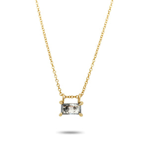 14k yellow gold prong set baguette rose cut gray diamond slide pendant necklace