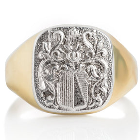 hand crafted signet ring yellow and white gold