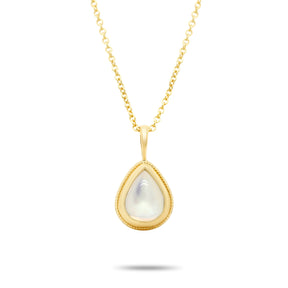 bezel set pear shape moonstone milgrain detailing pendant 14k yellow gold necklace