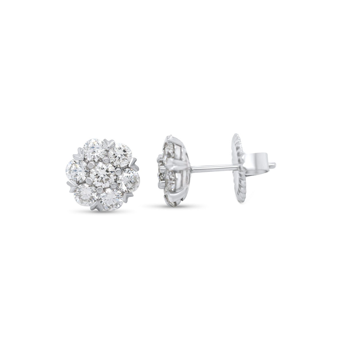 platinum diamond flower modern estate stud earrings