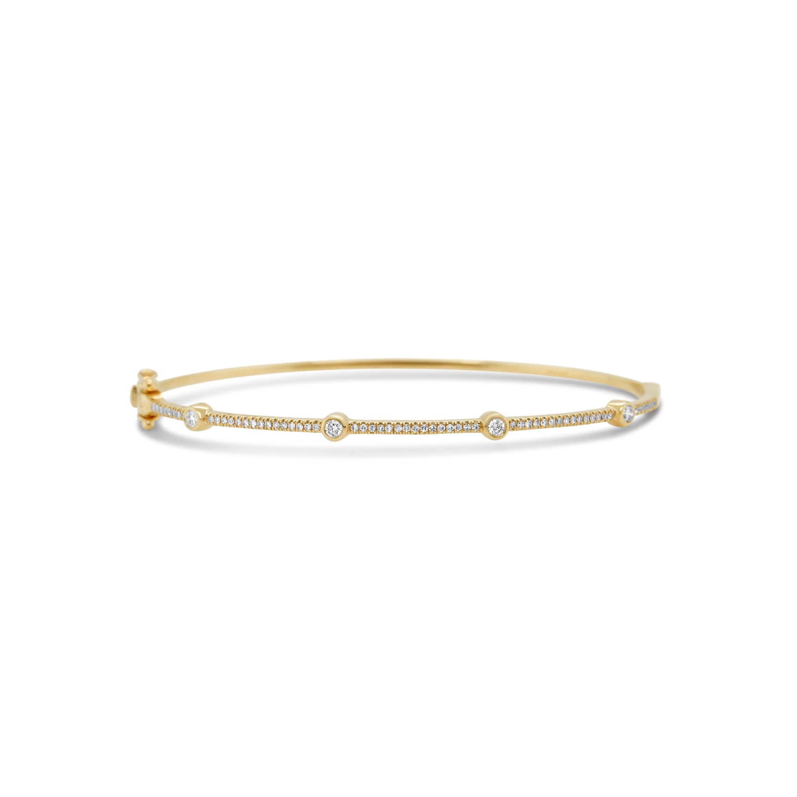 14k yellow gold diamond bezel and pave bangle bracelet with clasp