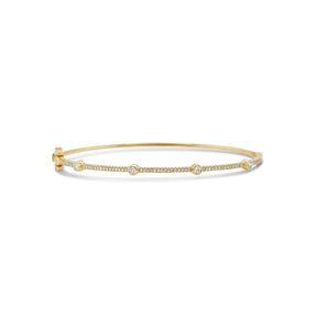14k yellow gold diamond bezel and pave bangle bracelet with clasp