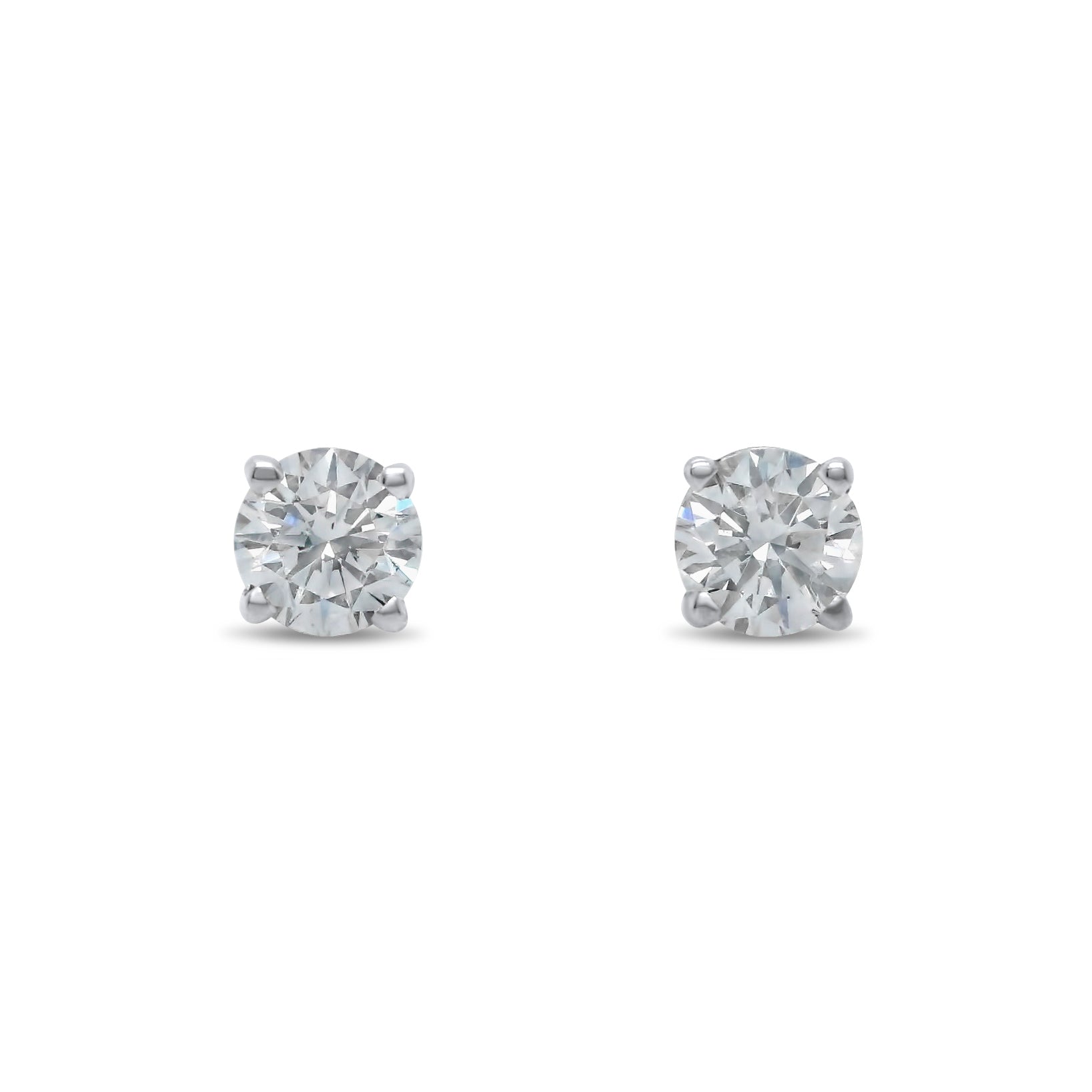 14k white gold four prong set lab grown round brilliant cut diamond stud earrings