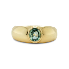 14k yellow gold bezel set oval green montana sapphire chunky band gemstone ring