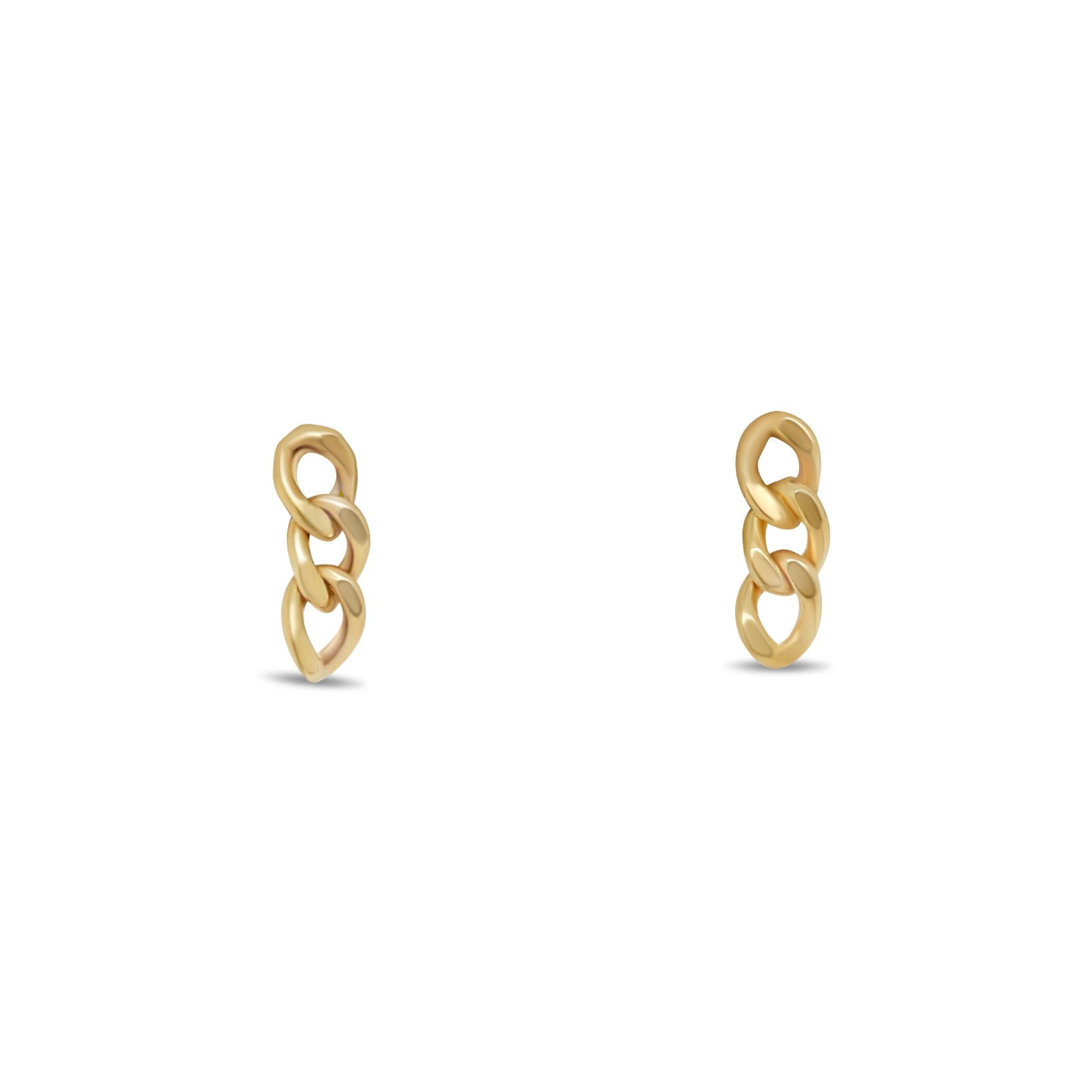 14k yellow gold tiny curb chain drop stud earrings