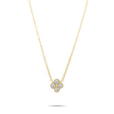 14k gold four diamond clover milgrain gold bead necklace