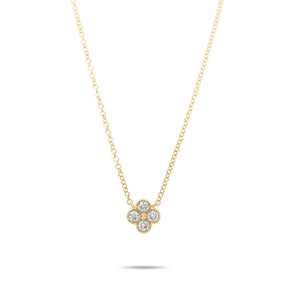 14k gold four diamond clover milgrain gold bead necklace