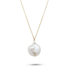 14k yellow gold 20 inch chain with rice pearl pendant necklace