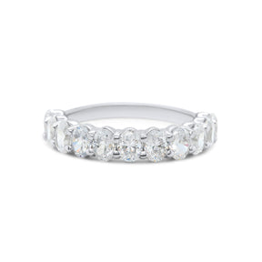 14k gold half eternity diamond oval wedding band in shared prong setting