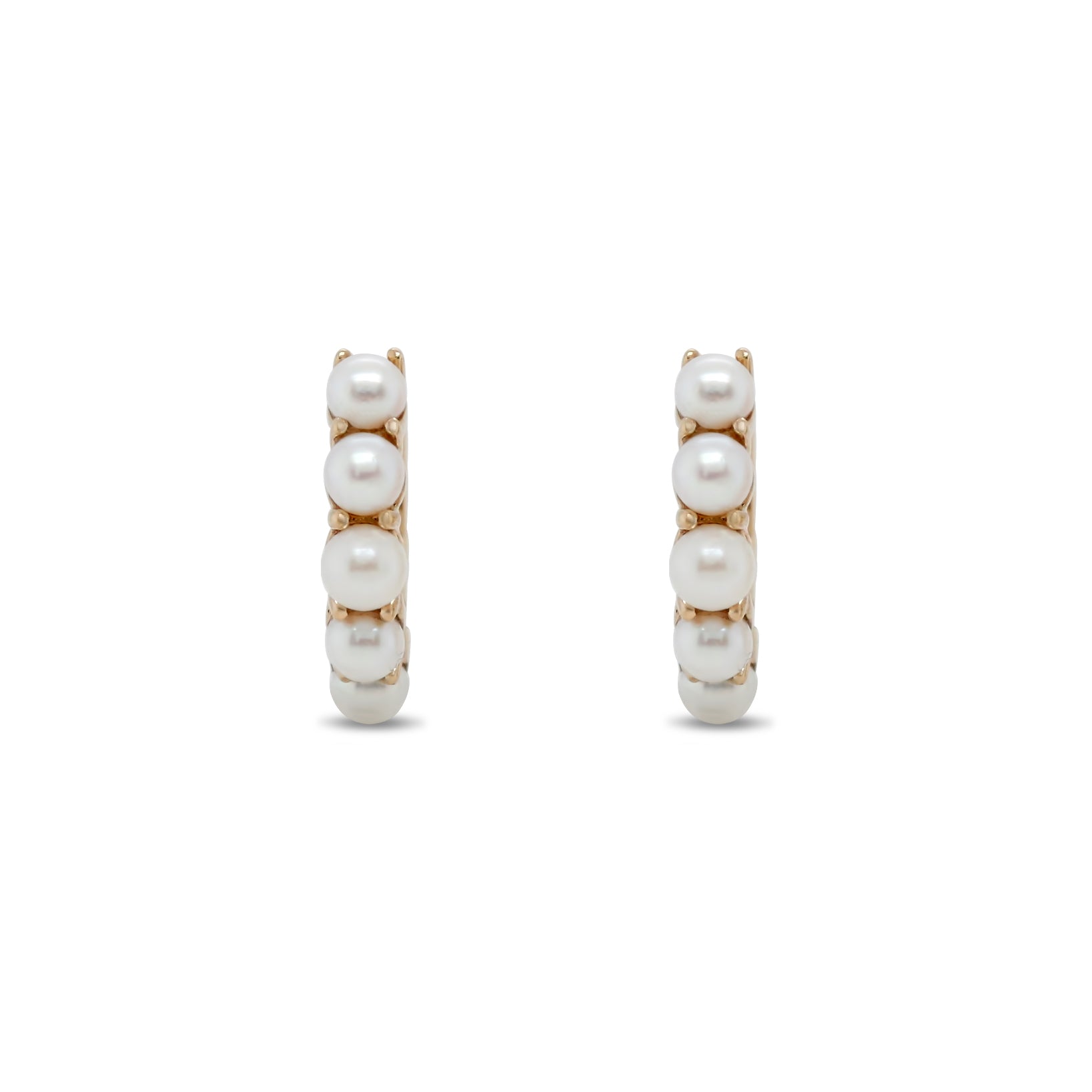 14k yellow gold huggie hoop freshwater pearl earrings