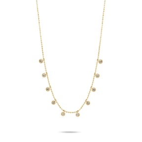 14k yellow gold diamond bead cut chain with bezel set diamond dangle charms necklace