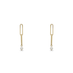 14k yellow gold chunky thick paper clip chain with freshwater pearl dangle charm earrings