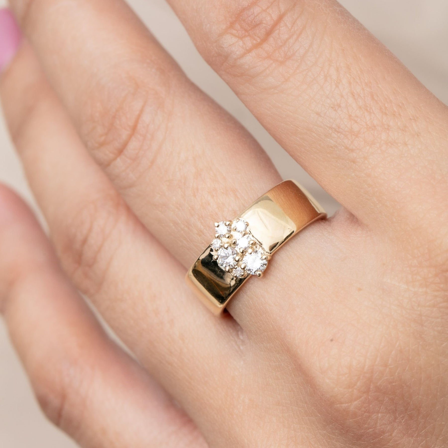 Thick gold band ring with diamond Clearance