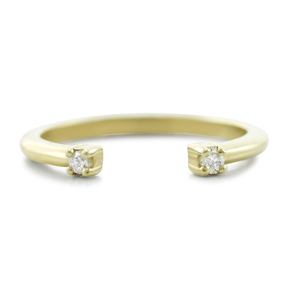 14k yellow gold open wedding band with white diamonds