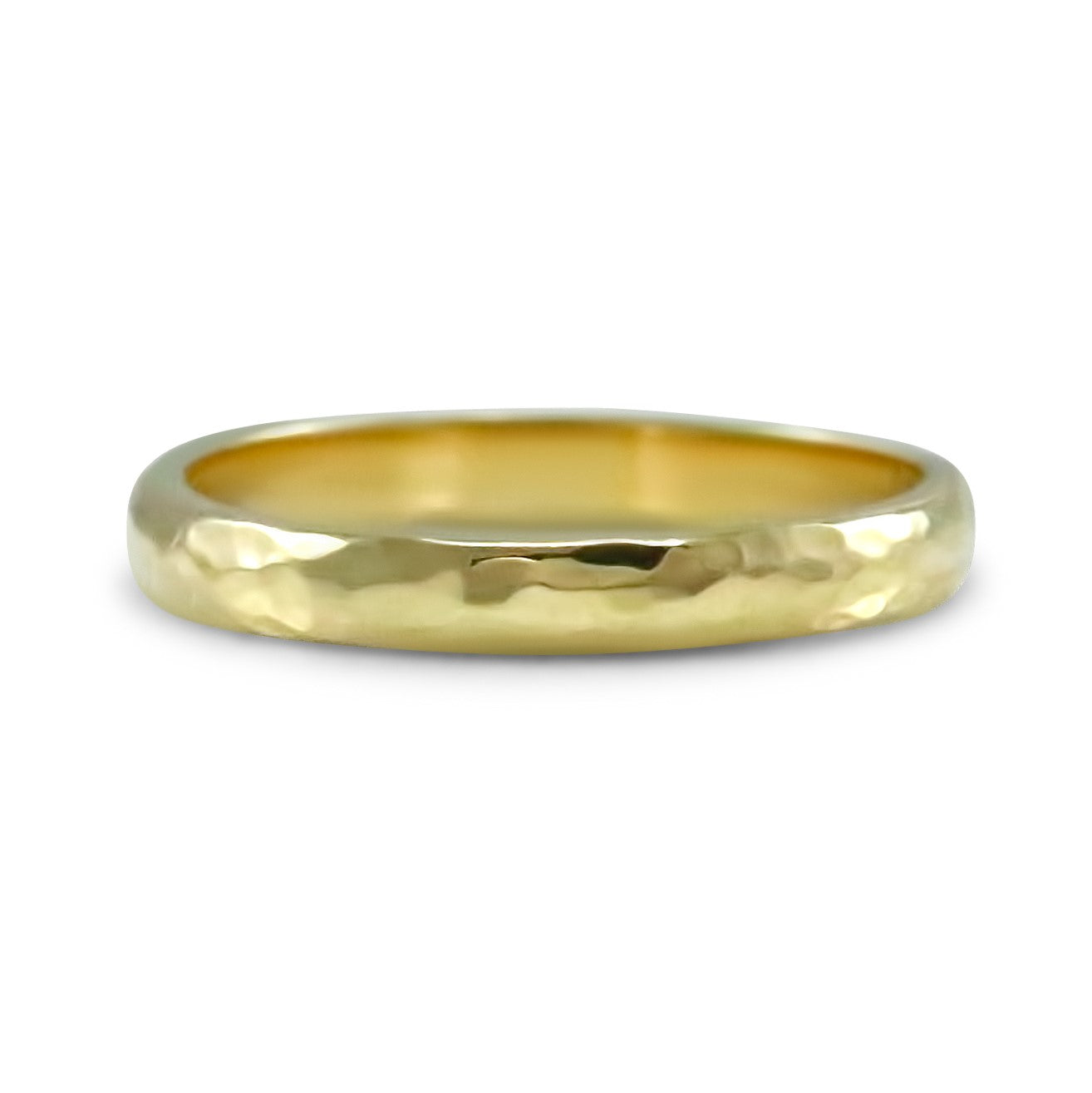 18k yellow gold hammered estate half round wedding band 