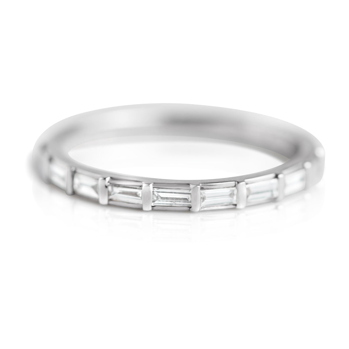 diamond baguette wedding band with white gold