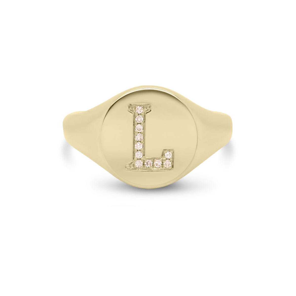 14k yellow gold diamond pave initial signet ring