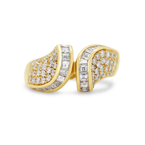 18k yellow gold modern italian estate round brilliant asscher cut diamond ring