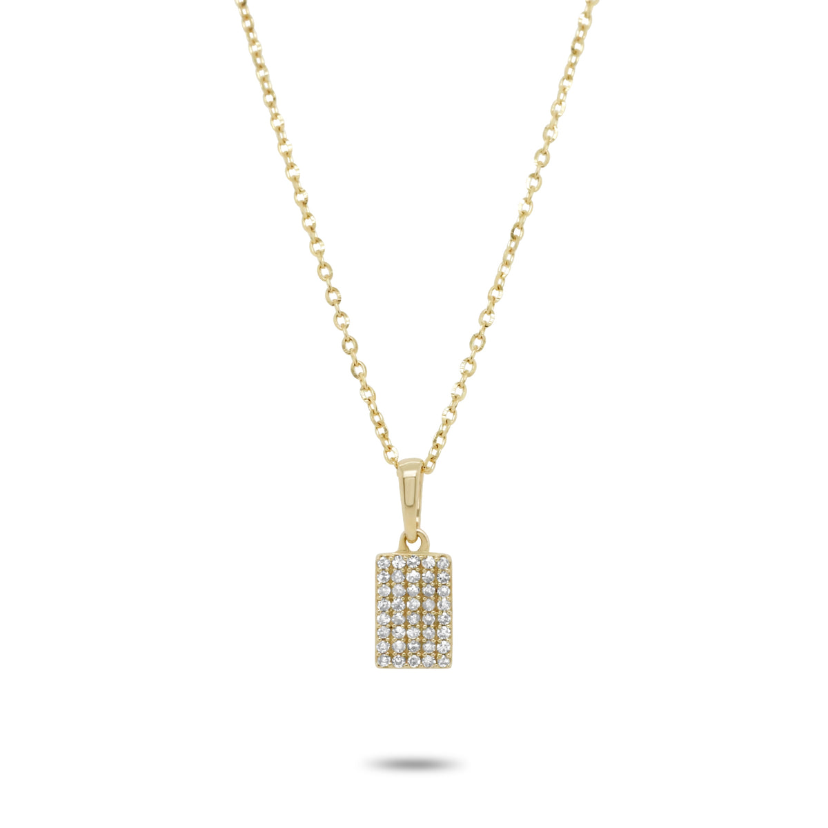 14k yellow gold tiny rectangle diamond pave pendant necklace