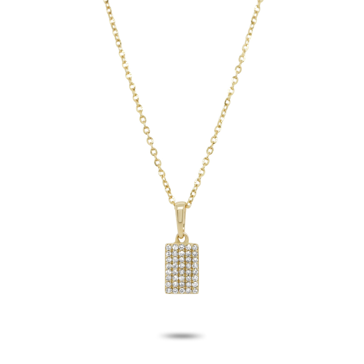 14k yellow gold tiny rectangle diamond pave pendant necklace