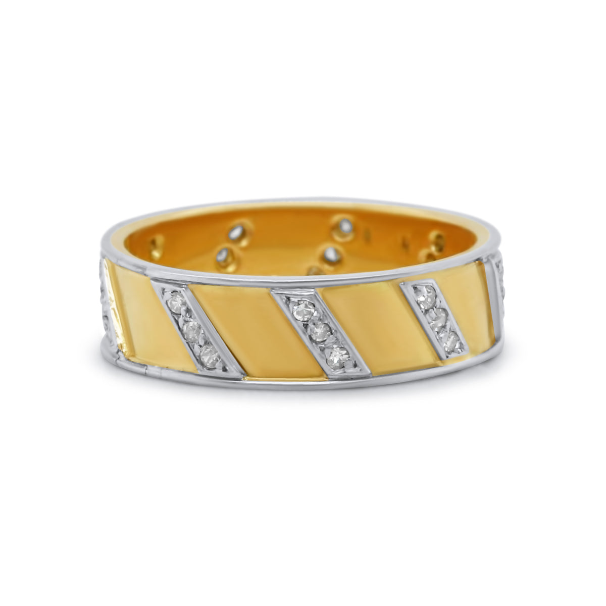 18k yellow gold diamond striped estate band 