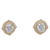 14k yellow gold beaded bezel set diamond stud earrings under 1000