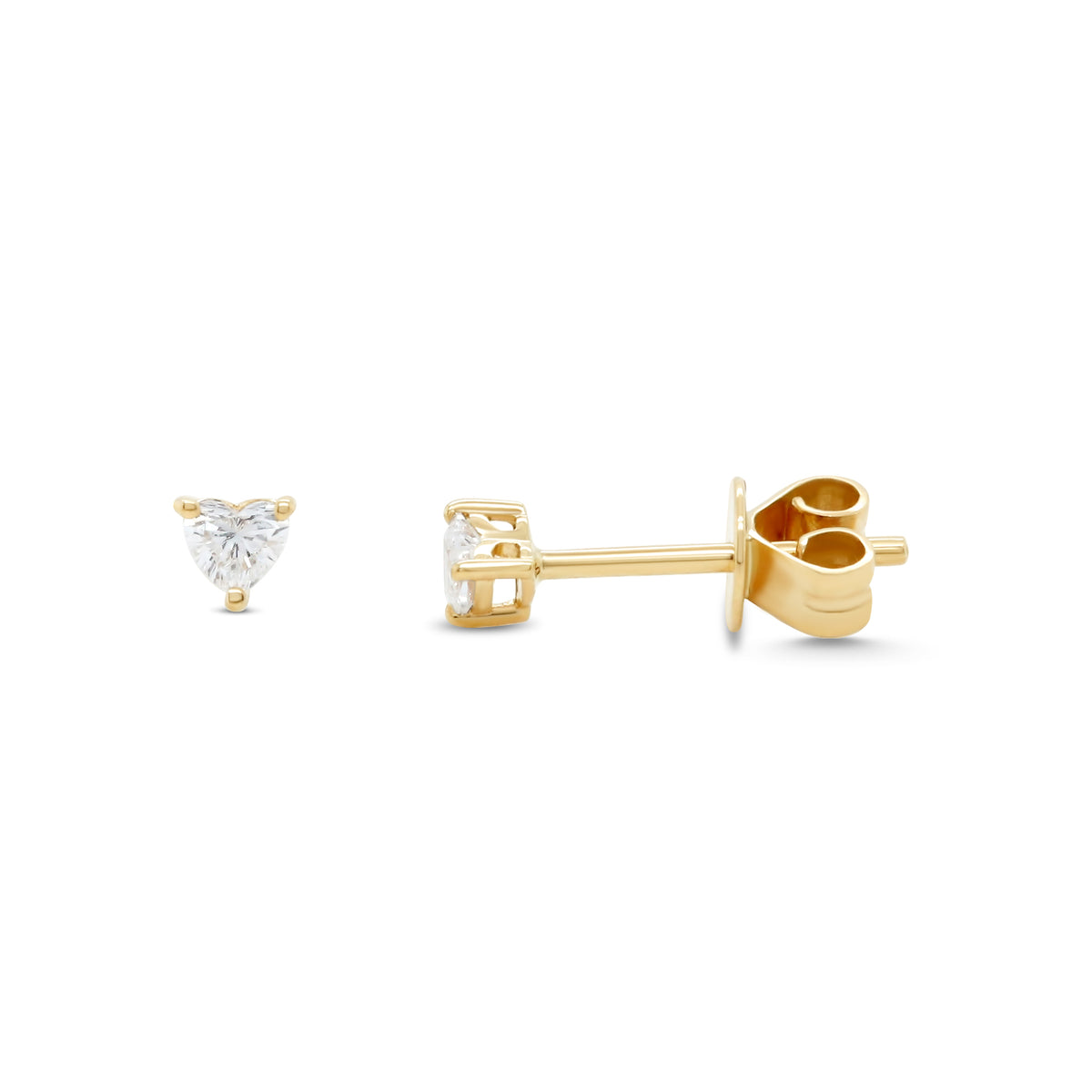 14k yellow gold heart shape diamond dainty stud earrings
