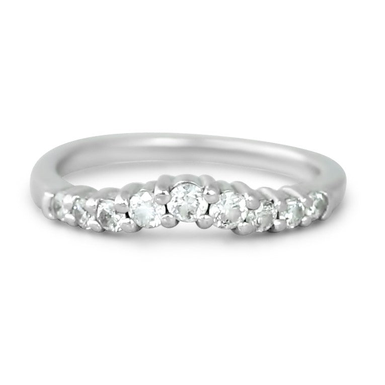 14k white gold round diamond contour estate wedding band