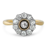 18k yellow gold antique victorian flower diamond engagement ring with old mine cut diamonds 