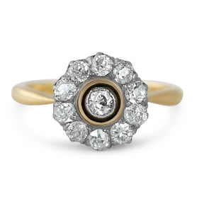 18k yellow gold antique victorian flower diamond engagement ring with old mine cut diamonds 