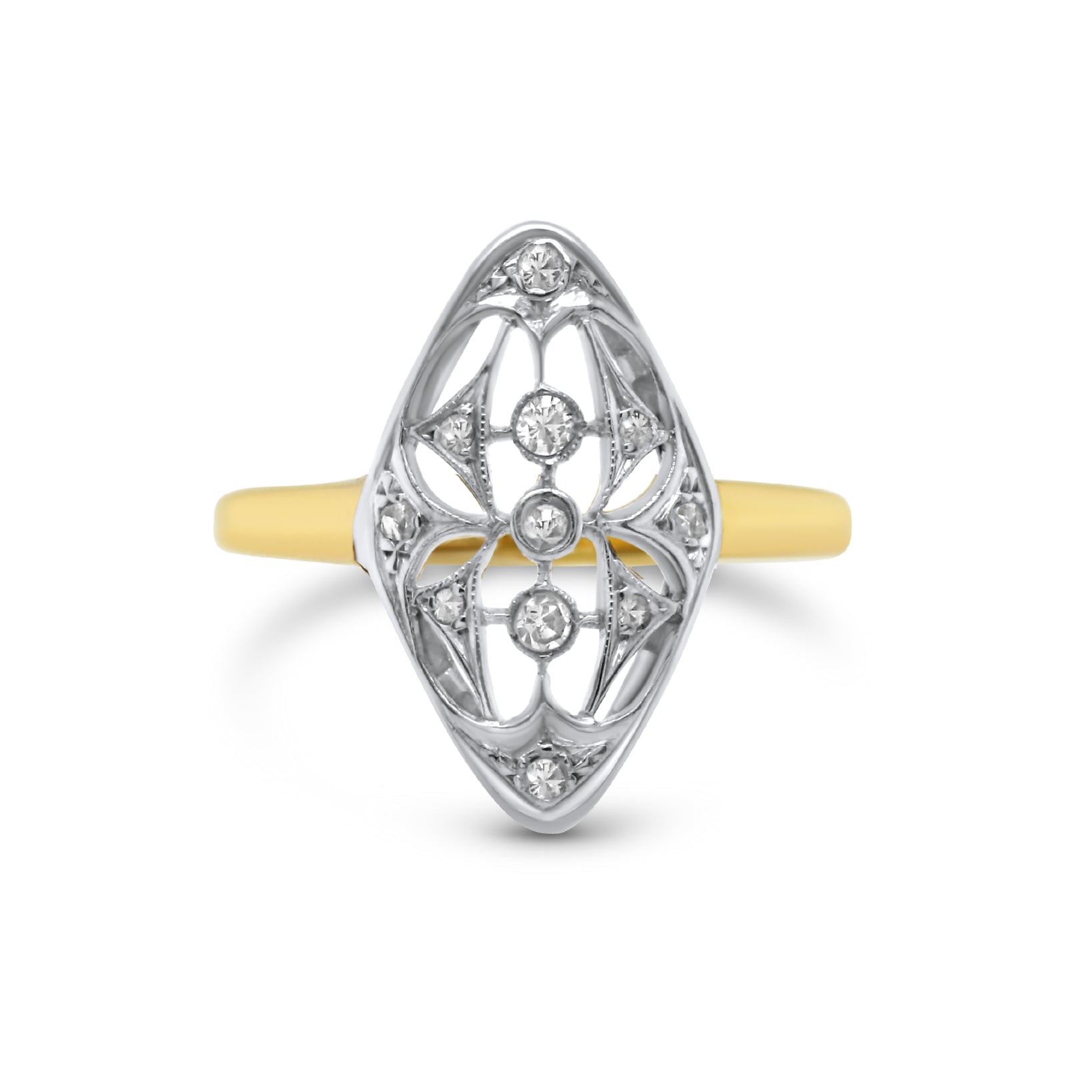 18k yellow and white gold diamond estate ring