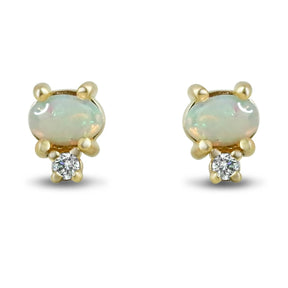 14k yellow gold cabochon cut opal and diamond stud earrings under $1,000