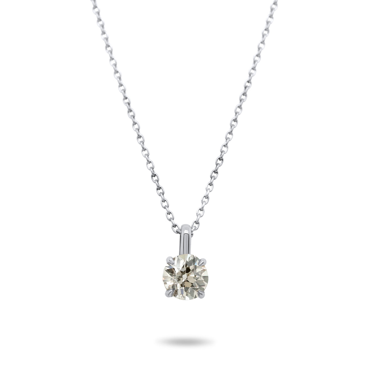 14k white gold champagne round brilliant cut diamond 16 inch chain pendant necklace