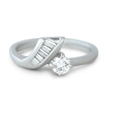 14k white gold bypass style estate baguette ad round diamond engagement ring