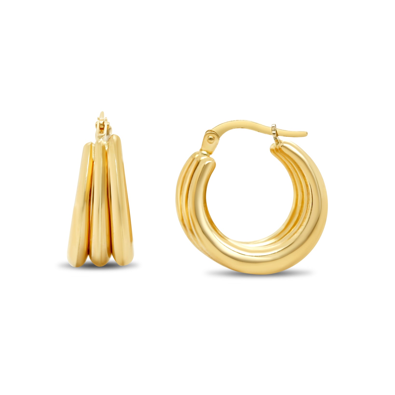 14k yellow gold triple hoop small estate earrings