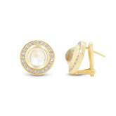 bezel set round cabochon moonstone diamond halo 14k yellow gold stud post drop earrings