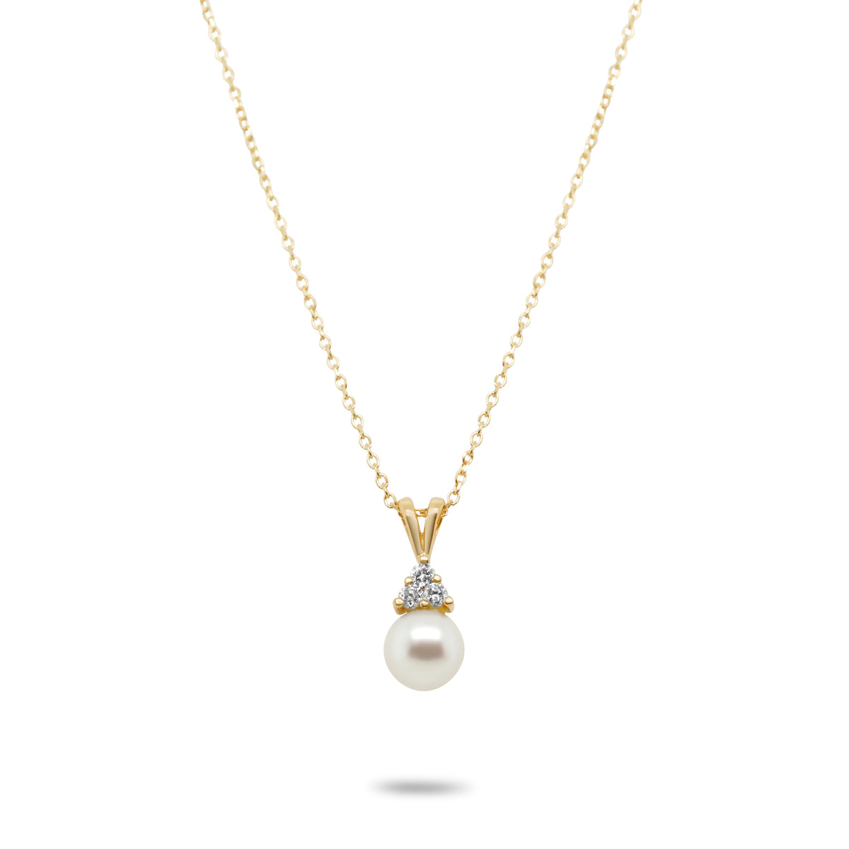 14k yellow gold pearl diamond trio estate pendant necklace
