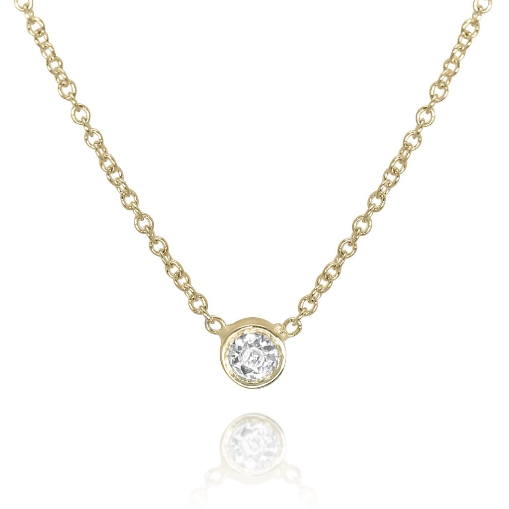 BEZEL SET DIAMOND NECKLACE WITH YELLOW GOLD CHAIN