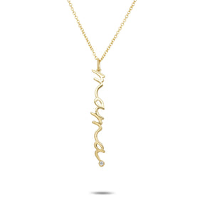 14k yellow gold cursive mama pendant with bezel set diamond necklace
