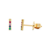14k yellow gold rainbow sapphire pave bar stud earrings