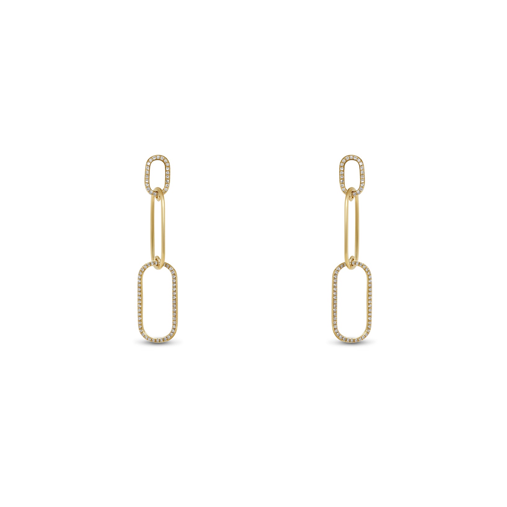 14k yellow gold diamond pave long chain link dangle drop earrings