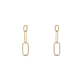 14k yellow gold diamond pave long chain link dangle drop earrings