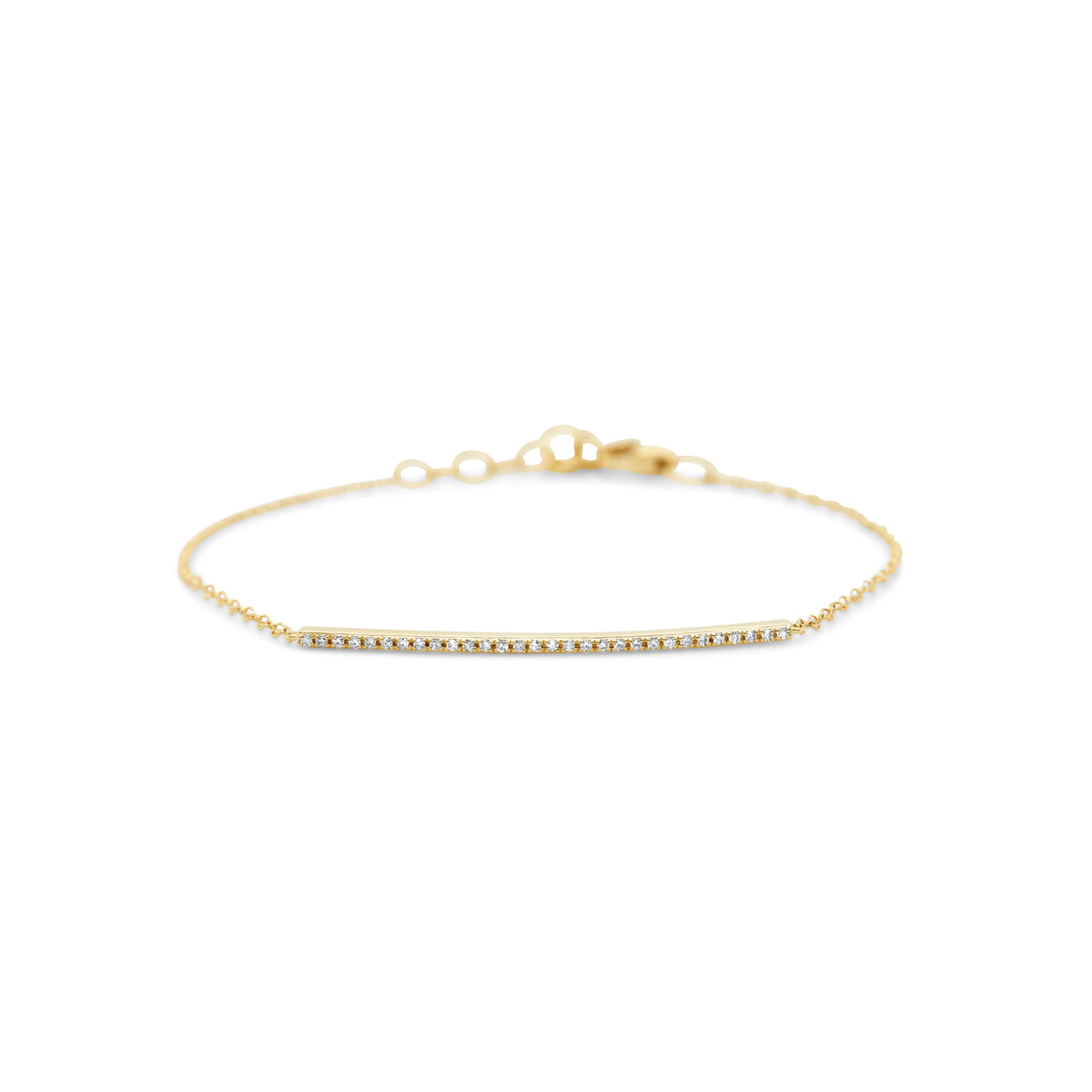14k yellow gold bar with single cut diamond pave bracelet