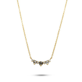 14k yellow gold gray to dark gray round rose cut diamond with round brilliant cut accent diamond necklace